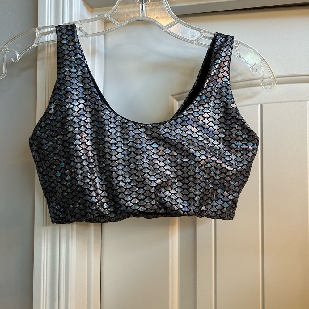Emily Hsu active women Sz small Holographic Scale-Print bra Top Black/silver - Picture 5 of 6
